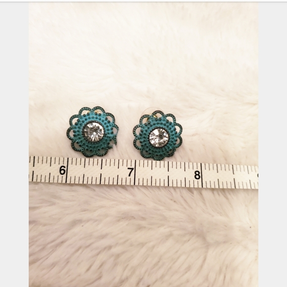 Blue Metal Stud Earrings - Picture 4 of 4